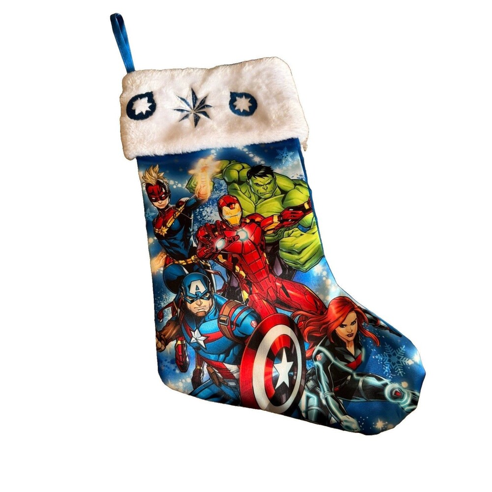 NWT 2018 Marvel Avengers Blue, Green, & White Satin Christmas Stocking